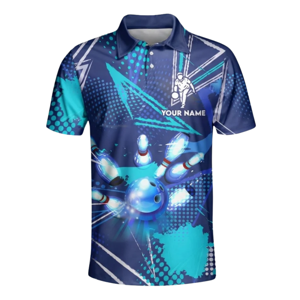 Custom Mens Blue Navy Bowling Polo Shirt, Custom Team Bowling Shirts BZ0577