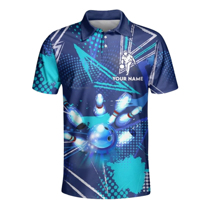 Custom Mens Blue Navy Bowling Polo Shirt, Custom Team Bowling Shirts BZ0577