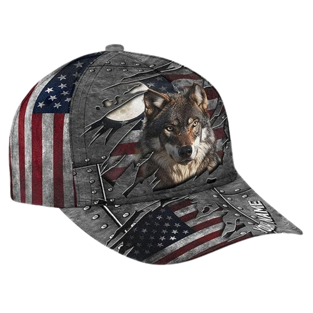 Custom Wolf American Flag Baseball Cap, Custom Wolf Lover 3D Printed Hat CP0456