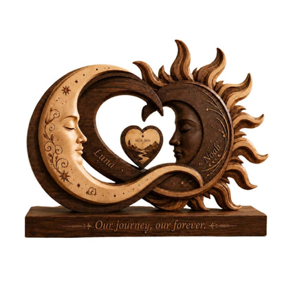 Sun And Moon Custom Couple Layer Wooden Plaque, Custom Sun Moon Wedding Keepsake Wooden Block WD0929
