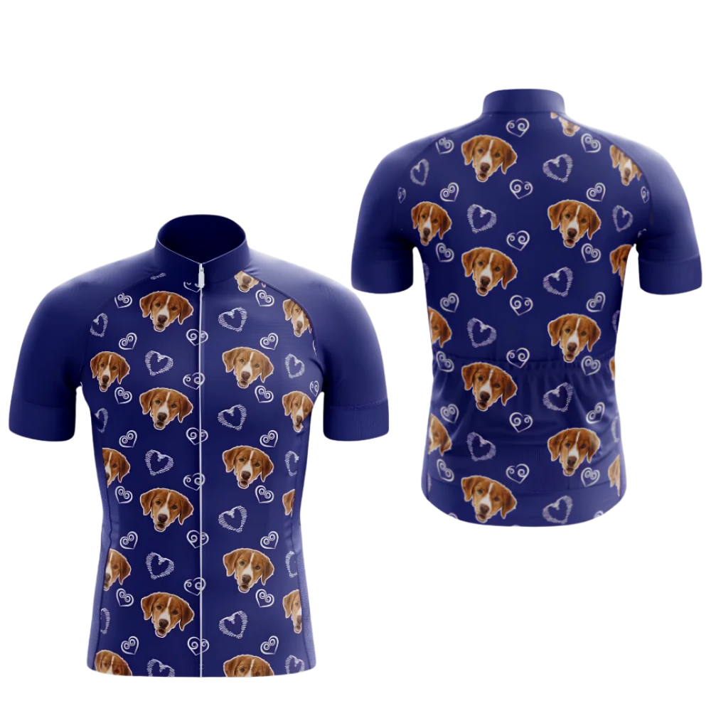Custom Pet Face Men's Heart Parttern Cycling Short Sleeve Jersey, Custom Photo Pet Cycling Jersey CG0857