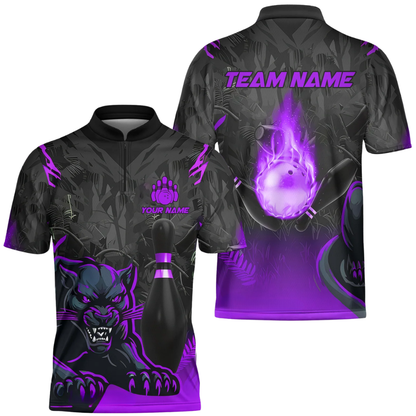 Custom Panther Red Black Bowling Jersey For Men, Custom Team Panther Bowling Shirts BZ0634