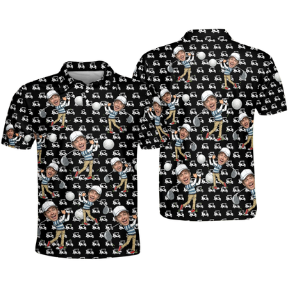 Custom Photo Golf Mens Polo Shirt Blue White, Custom Golf Shirt With Picture GE0569