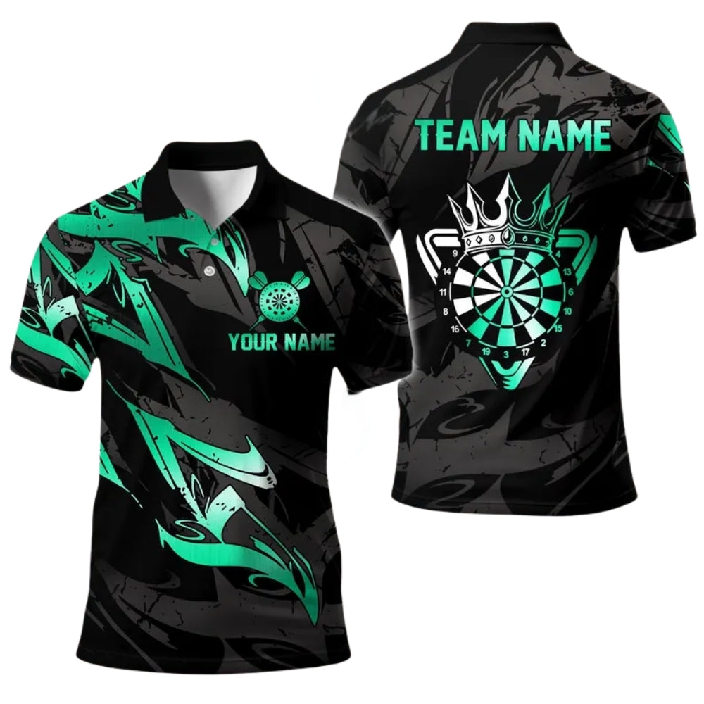 Custom Black Gold King Dartboard Dart Polo Team Shirt Mens, Custom Team Darts Shirts DE0015