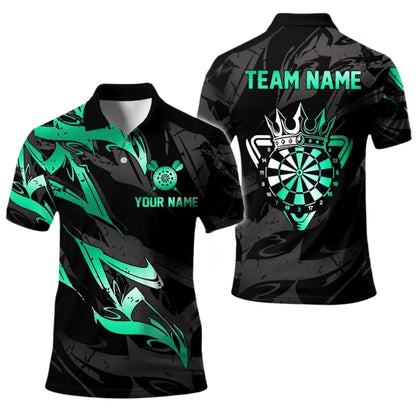 Custom Black Gold King Dartboard Dart Polo Team Shirt Mens, Custom Team Darts Shirts DE0015