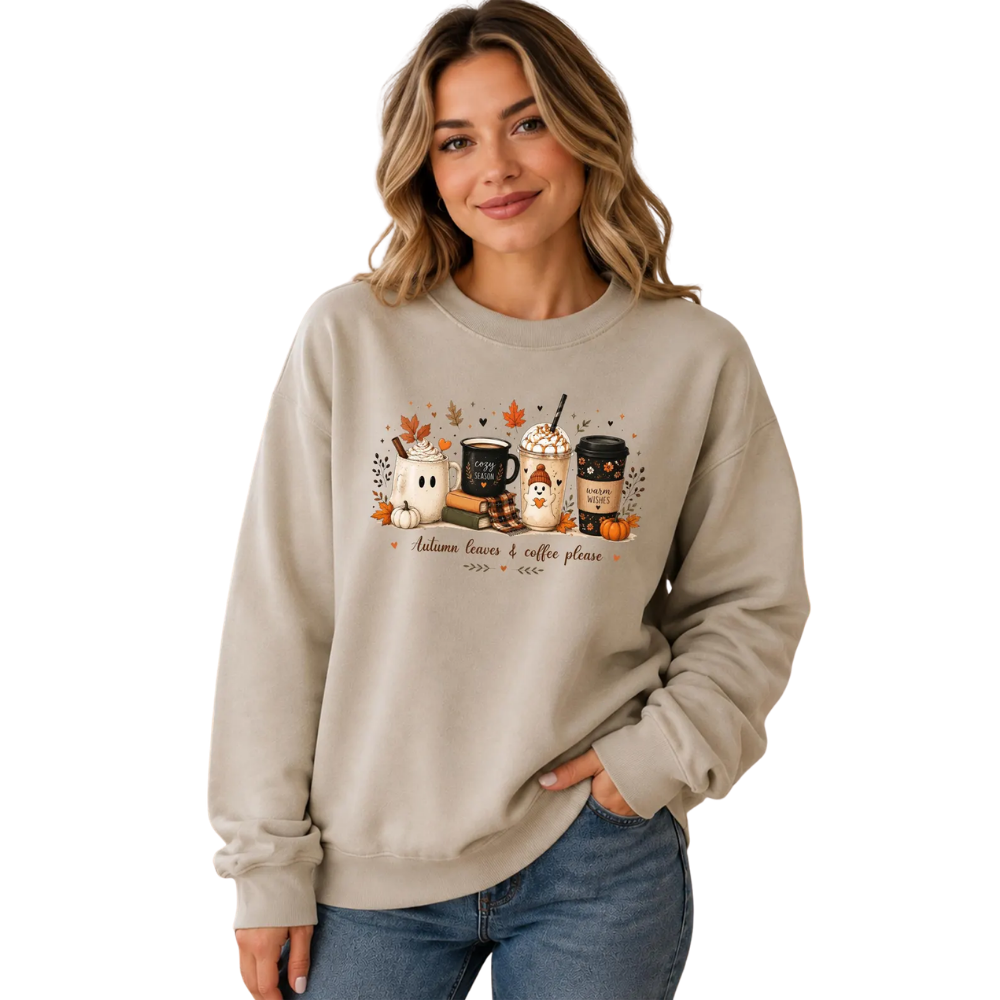 Autumn Leaves Coffee Please Sweatshirt For Women, Coffee Lover Fall Sweatshirt 2D1037