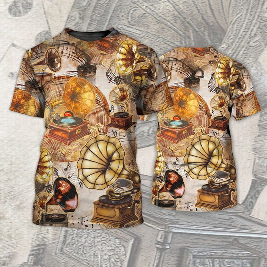 Gramophone Vinyl Records 3D Tshirt, 3D All Over Print Shirt For Music Lovers TO0912