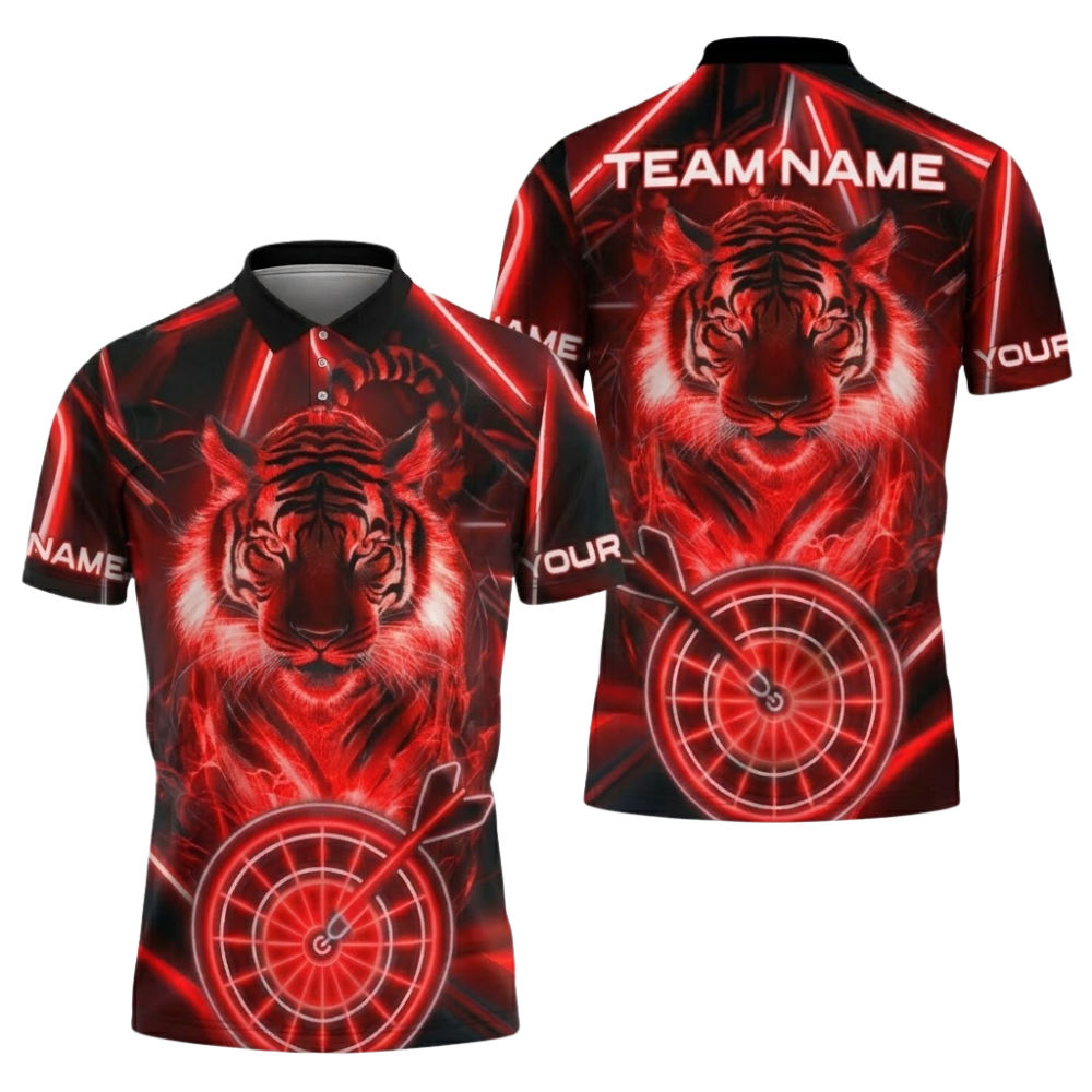 Custom Tiger Neon Blue Dart Mens Polo Shirt, Custom Tiger Dart Team Shirts DZ0135