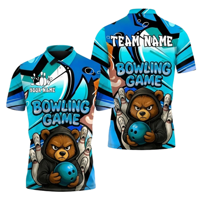 Angry Bear Custom Mens Bowling Polo Shirt, Custom Bear Team Bowling Shirts BZ0856