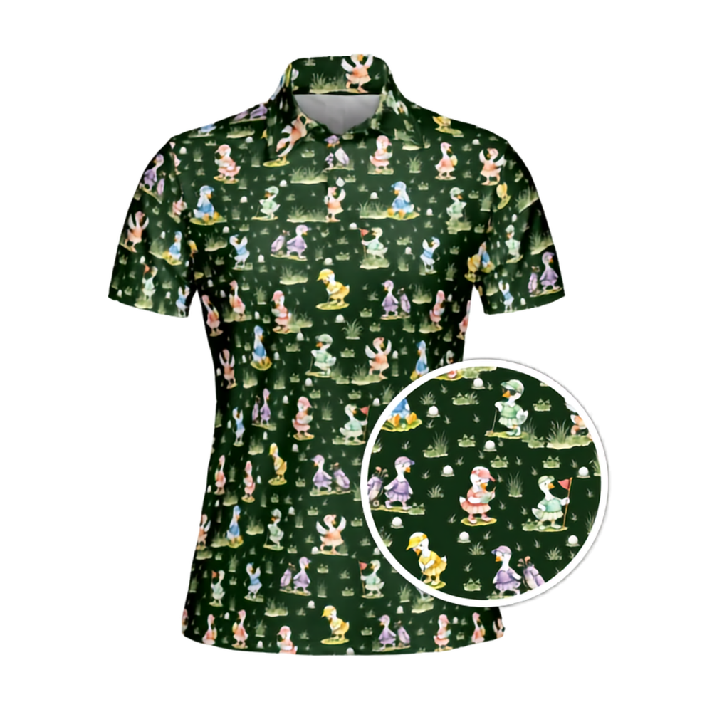 Women's Silly Goose Pink Golf Polo Shirt, Funny Goose Golf Shirts For Ladies GE0471