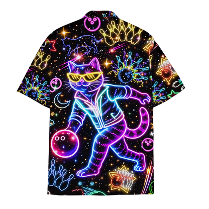 Neon Cat Bowling Hawaiian Shirt, Cat Lover Bowling Shirts BE0264