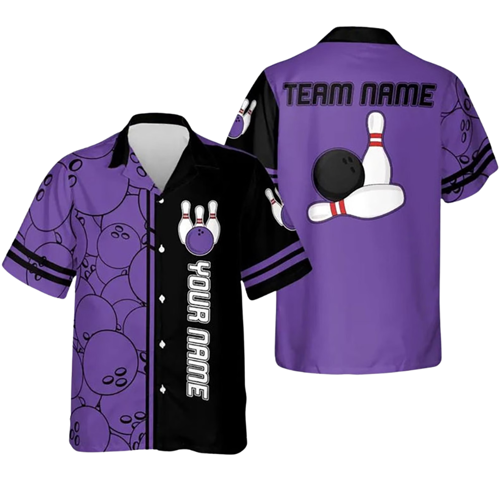 Custom Retro Black Cyan Bowling Hawaiian Shirt For Men Women, Custom Retro Team Bowling Shirt BE0222