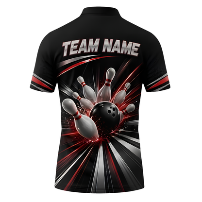 Custom Men's Team Red Black Bowling Polo Shirt, Custom Bowling Shirt BZ1010