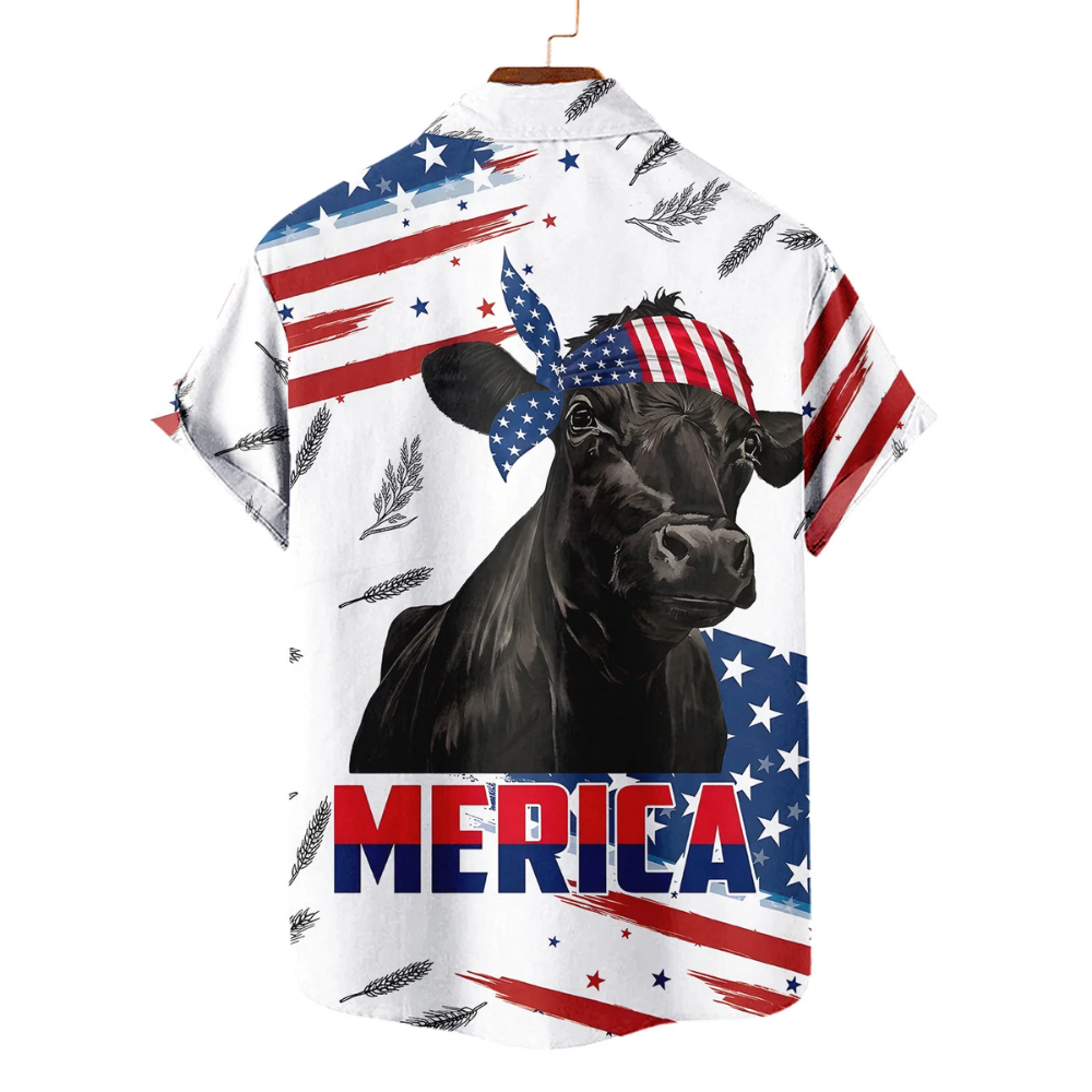 Black Angus American Flag Hawaiian Shirt For Men Women, Patriotic Black Angus Hawaiian Shirts HE0694