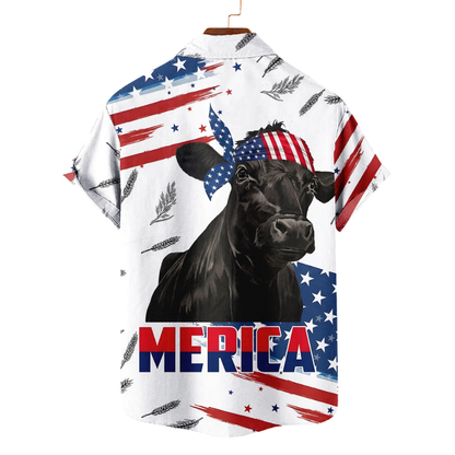 Black Angus American Flag Hawaiian Shirt For Men Women, Patriotic Black Angus Hawaiian Shirts HE0694
