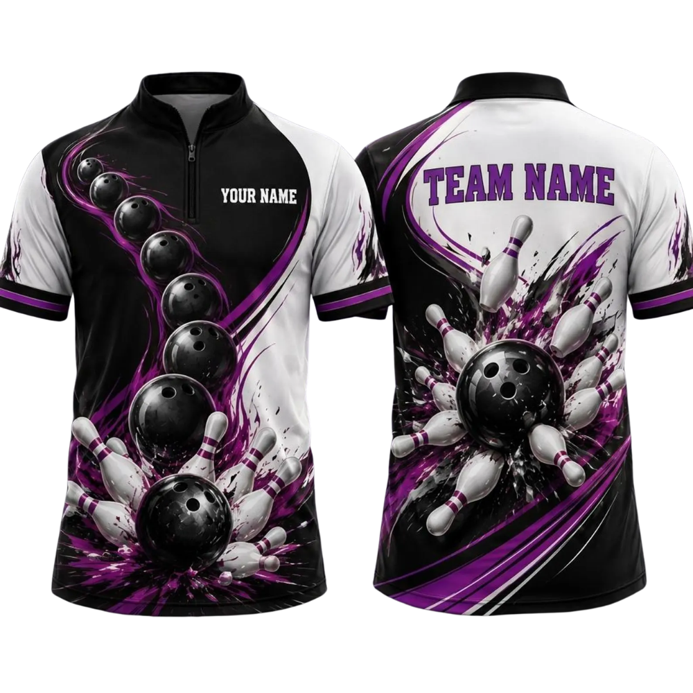 Custom Team Blue Black White Bowling Jersey For Men, Custom Bowling Shirt BE0242