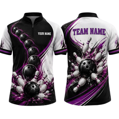 Custom Team Blue Black White Bowling Jersey For Men, Custom Bowling Shirt BE0242