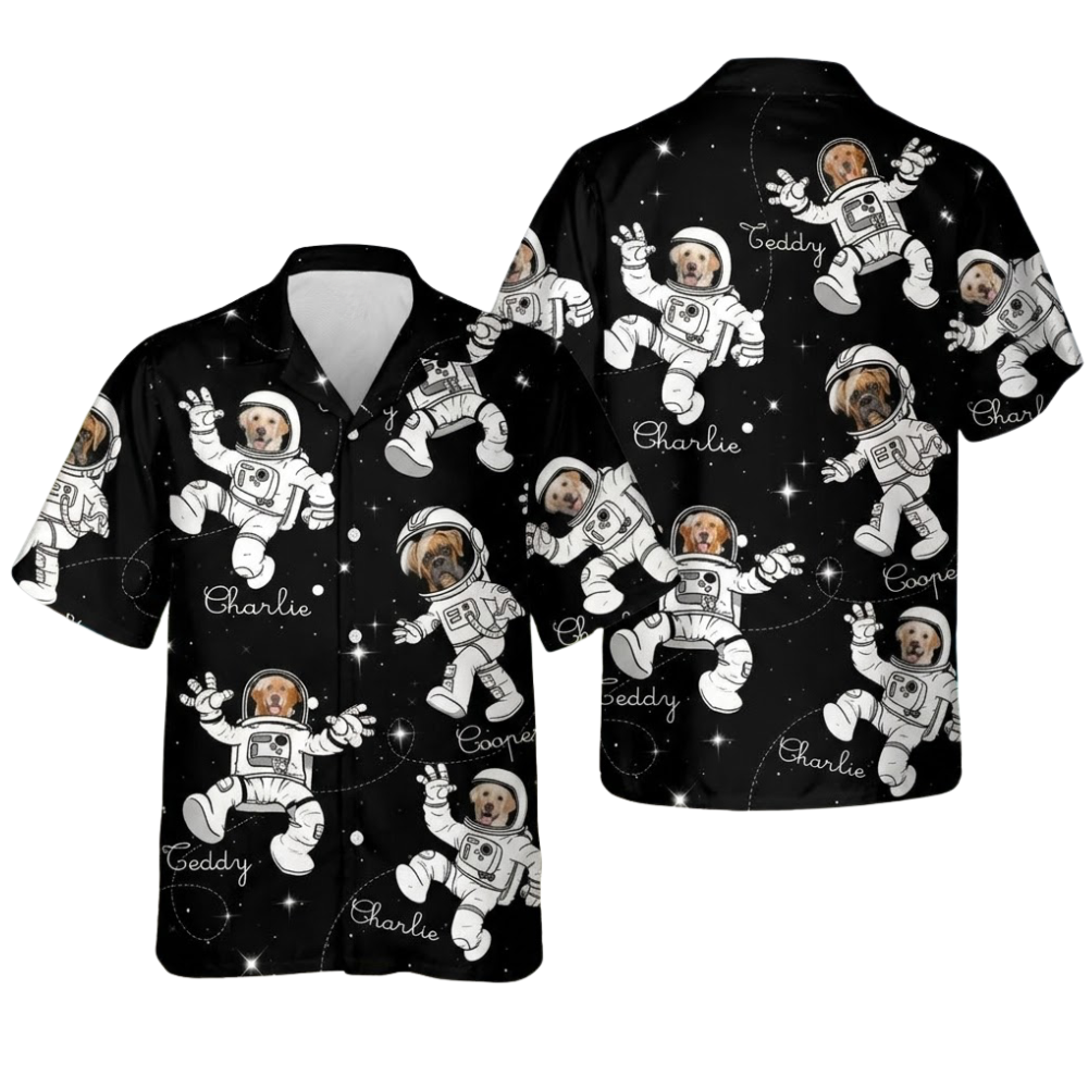 Custom Cat Dog Face Astronaut Hawaiian Shirt, Custom Astronaut Pet Photo Hawaiian Shirts HE0519