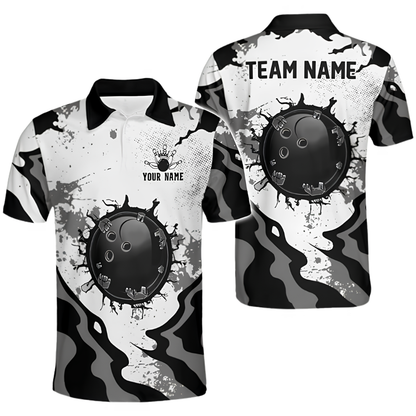 Custom Team Cracked Ball Red White Bowling Polo Shirt For Men, Custom Bowling Team Shirts BZ0667