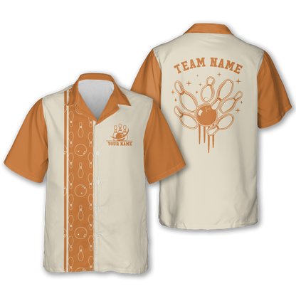 Custom Red And Beige Retro Hawaiian Bowling Shirt For Mens, Custom Retro Bowling Team Shirts HB0187