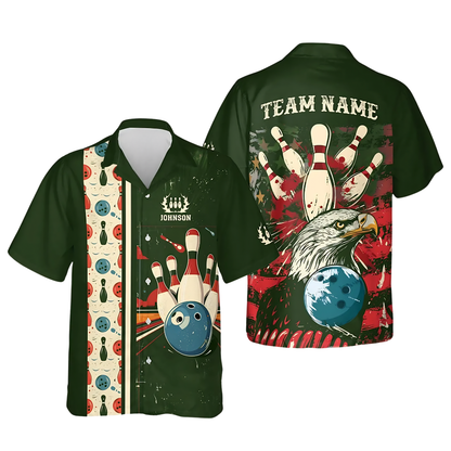 Custom Eagle Retro Men's Bowling Hawaiian Shirt, Custom Retro Bowling Shirt Team BE0259