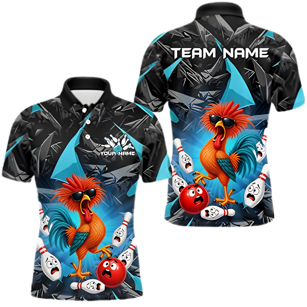 Custom Funny Chicken Bowling Polo Shirt For Men, Custom Chicken Team Bowling Shirt BZ0951