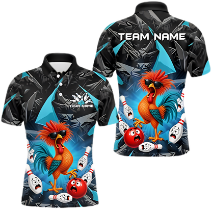 Custom Funny Chicken Bowling Polo Shirt For Men, Custom Chicken Team Bowling Shirt BZ0951
