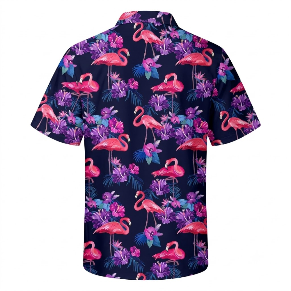 Flamingo Tropical Purple Pink Hawaiian Shirt, Flamingo Hawaiian Shirt With Pocket HE0743
