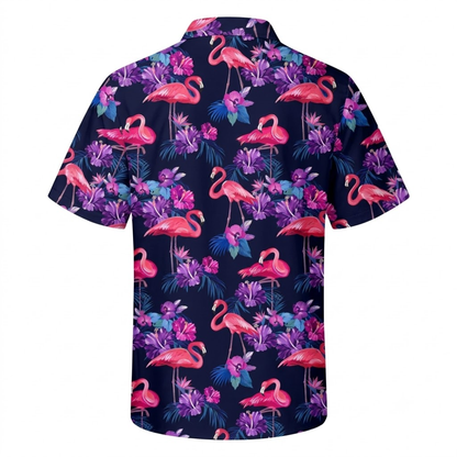 Flamingo Tropical Purple Pink Hawaiian Shirt, Flamingo Hawaiian Shirt With Pocket HE0743