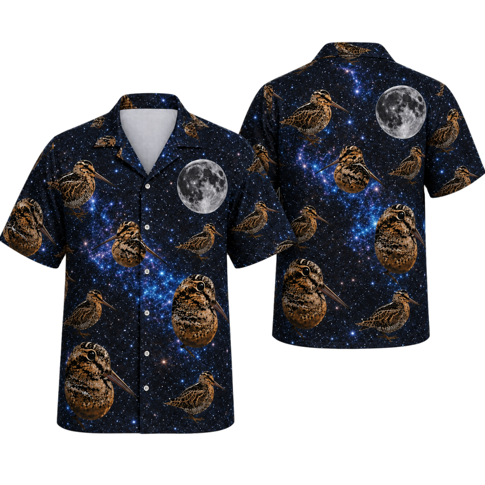 Woodcock Moon Hawaiian Shirt For Men, Galaxy Woodcock Hawaiian Shirt For Bird Lover HE0672