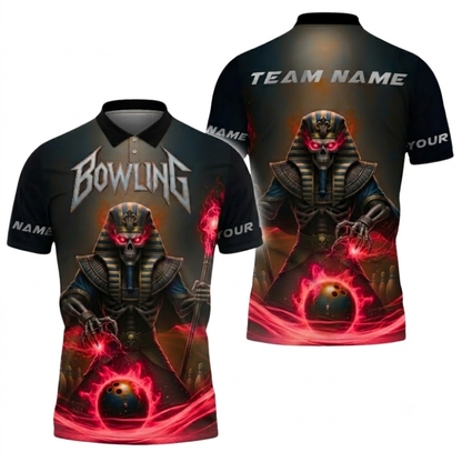 Custom Mens Pharaoh Skull Bowling Polo Shirt, Custom Skeleton Bowling Shirts Team BZ0678