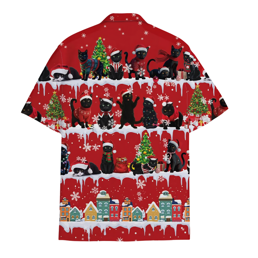 Black Cat Christmas Hawaiian Shirt For Men Women, Xmas Cat Lover Hawaiian Shirt HE0865