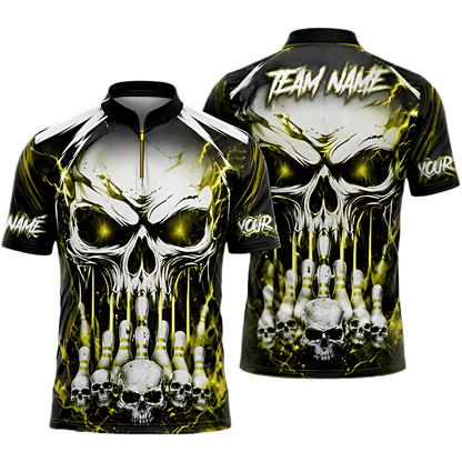 Custom Skull Red Bowling Jersey For Men, Custom Skull Bowling Team Shirts BZ0974