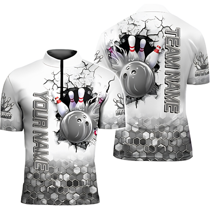 Purple And White Custom Team Bowling Jersey For Men, Custom Bowling Shirt BZ0847