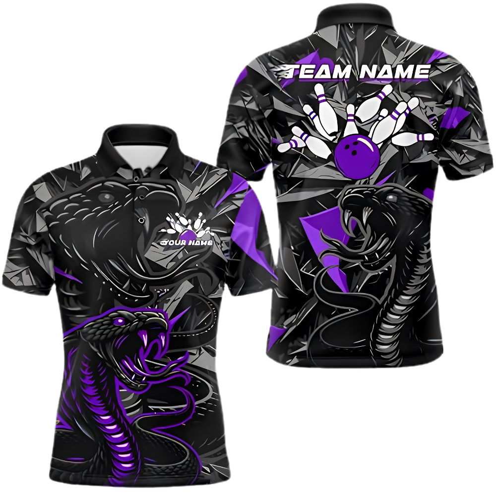 Custom Cobra Snake Mens Bowling Polo Shirt, Custom Snake Bowling Team Shirt BZ1009