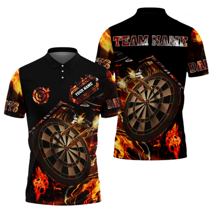 Custom Flame Dartboard Dart Polo Shirt For Men, Custom Flame Darts Team Shirts DZ0095