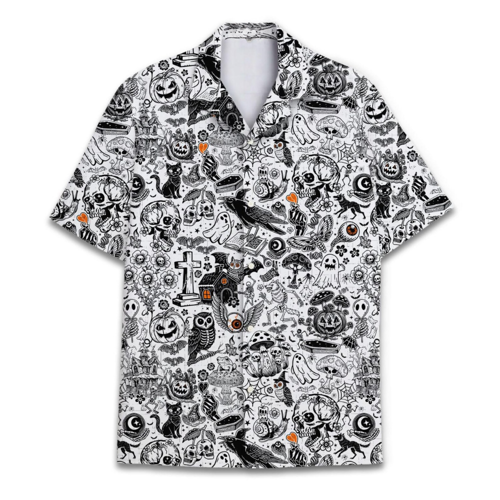 Skeleton Pumpkin Ghost Hawaiian Shirt, Halloween Skull Hawaiian Shirt HE0729