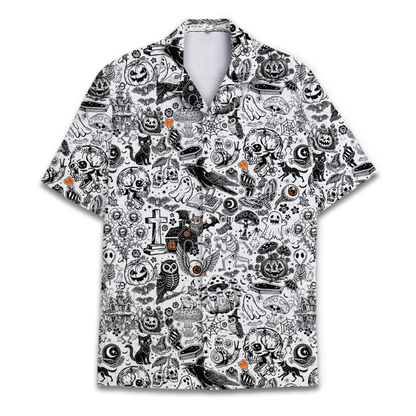 Skeleton Pumpkin Ghost Hawaiian Shirt, Halloween Skull Hawaiian Shirt HE0729