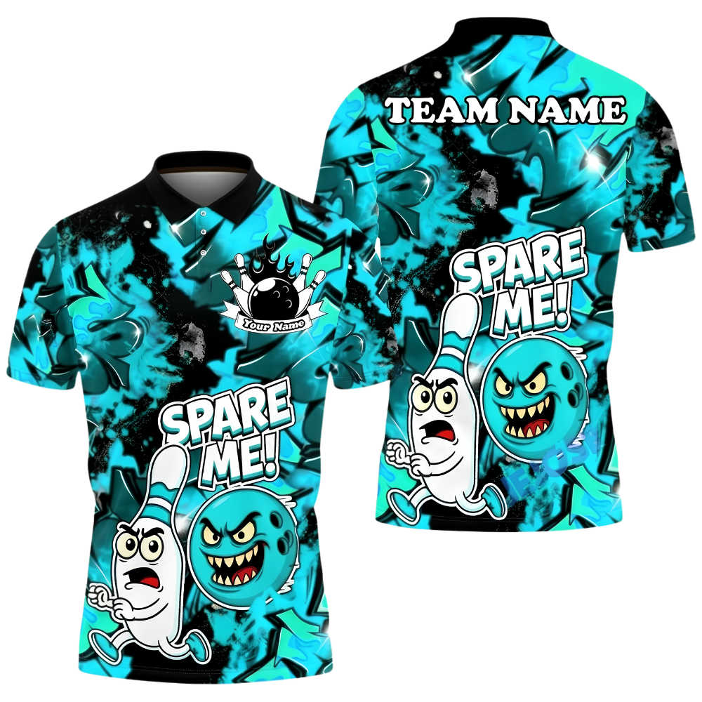 Spare Me Custom Funny Pins Ball Red Bowling Polo Shirt Men, Custom Funny Graffiti Bowling Team Shirt BZ0958