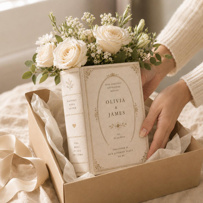 Personalized Our Greatest Adventure Begins Wedding Ceramic Book Vase, Personalized Wedding Book Vase WD0608