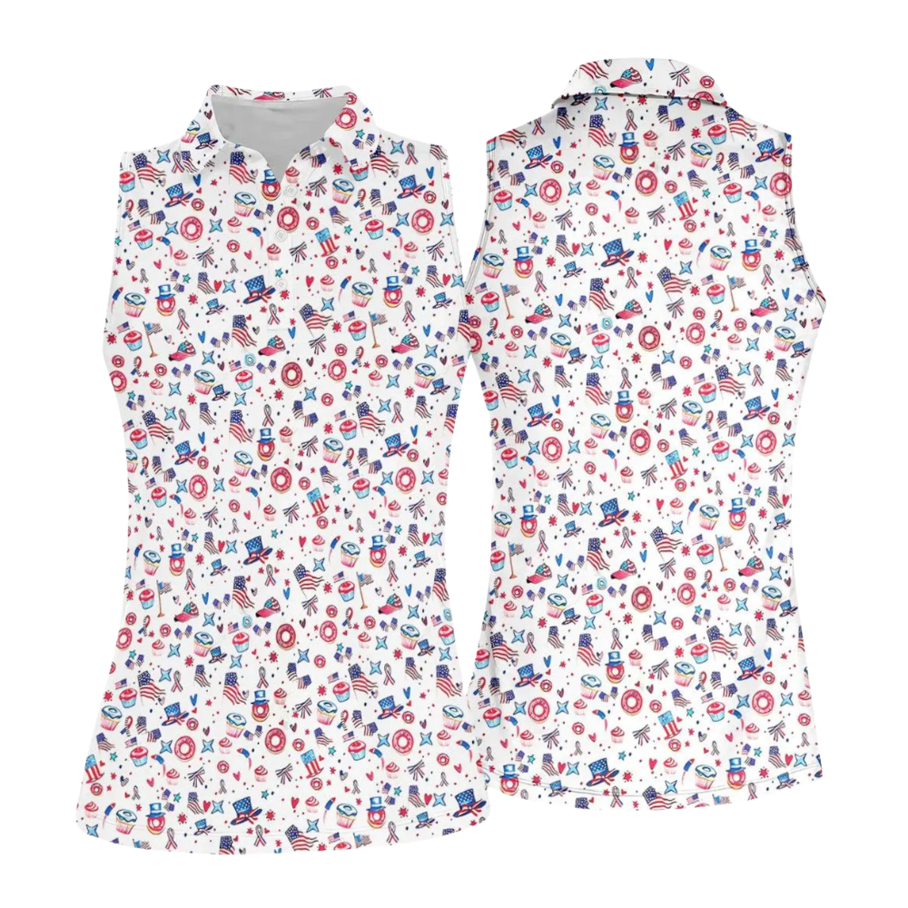 4th Of July USA Pattern Sleeveless Golf Shirt For Ladies, Women's Independence Day Golf GE0501 Shirt