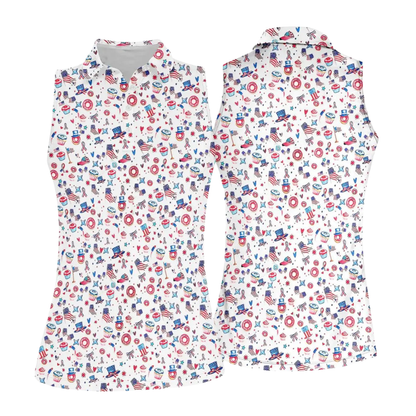 4th Of July USA Pattern Sleeveless Golf Shirt For Ladies, Women's Independence Day Golf GE0501 Shirt