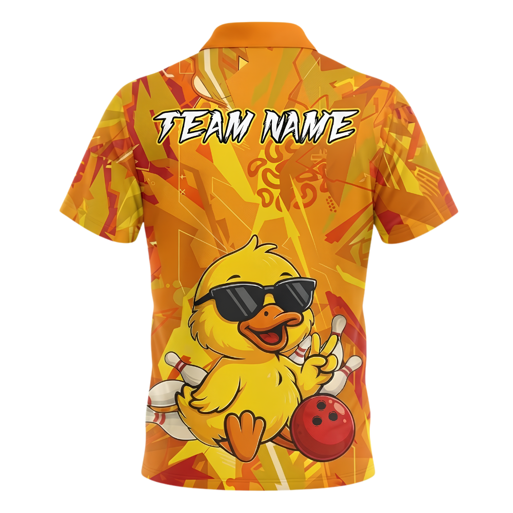 Funny Duck Custom Mens Bowling Polo Shirt Yellow, Custom Duck Bowling Team Shirt BZ1030