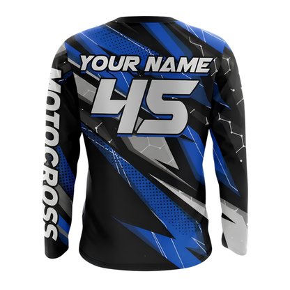 Custom Blue Black Rider Motocross Long Sleeve Jersey Mens, Custom Racing Dirt Bike Shirts MZ0143