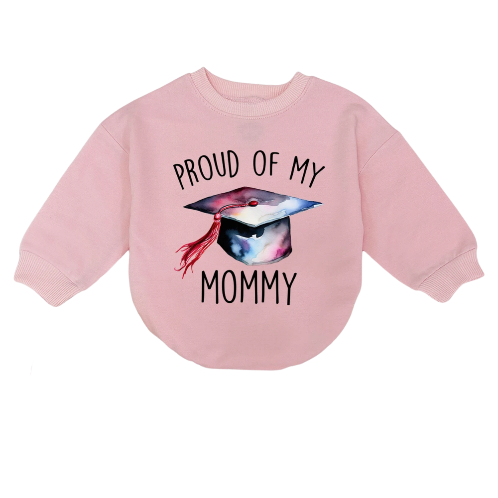 Proud Of My Mommy Custom Baby Romper Sweatshirt, Personalized Mom Graduation Romper Sweatshirt For Baby BB0692