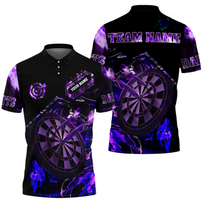 Custom Flame Dartboard Dart Polo Shirt For Men, Custom Flame Darts Team Shirts DZ0095