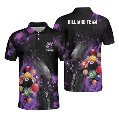 Custom Flame Skull Billiard Polo Shirt For Men, Custom Skull Billiard Team Shirts BIZ0101