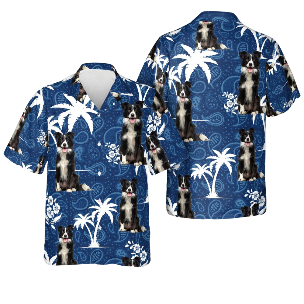 Custom Dog Face Paisley Tropical Hawaiian Shirt, Custom Pet Photo Hawaiian Shirts Blue White HE0457