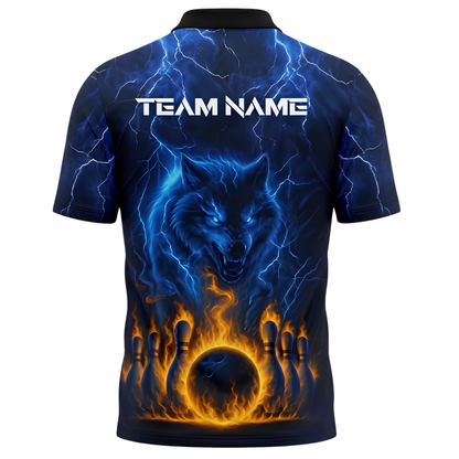 Custom Wolf Blue Lightning Bowling Jersey For Men, Custom Wolf Bowling Team Shirt BZ1005