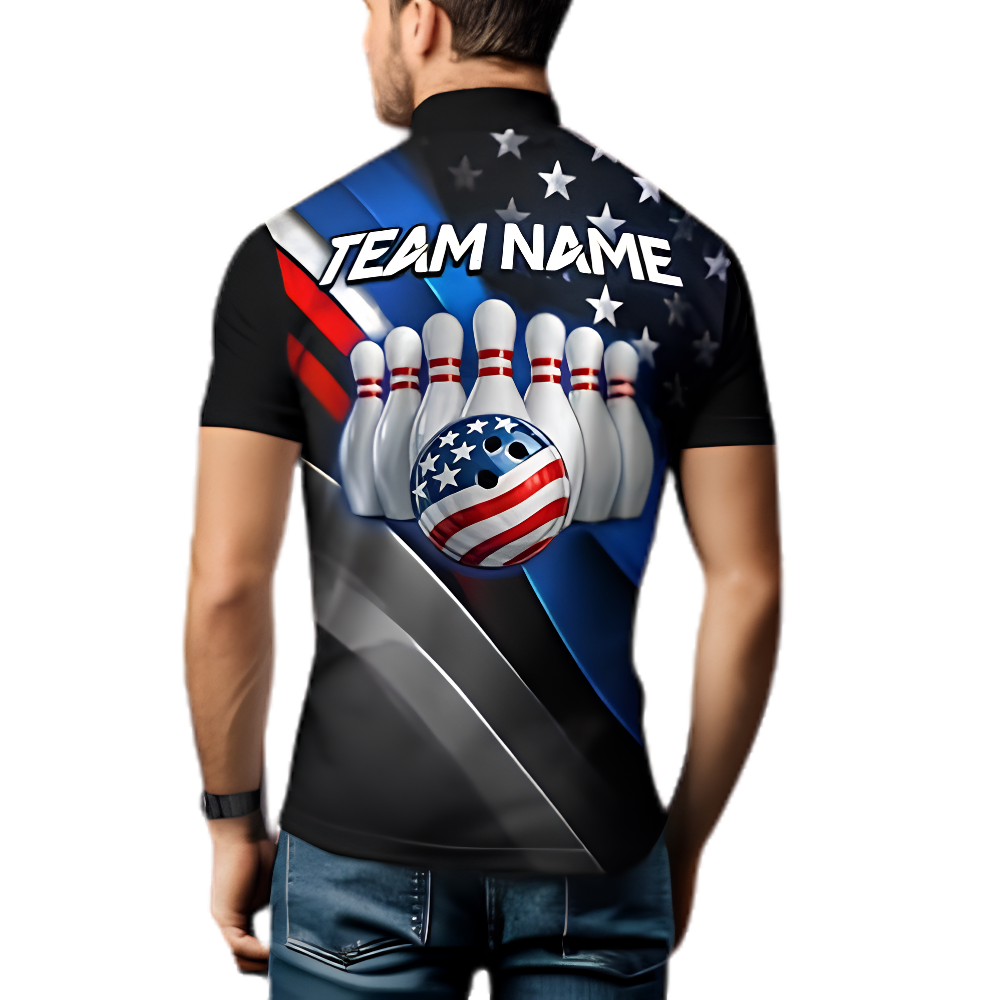 American Flag Custom Neon Bowling Jersey For Men, Custom Patriotic Bowling Team Shirts BZ0878